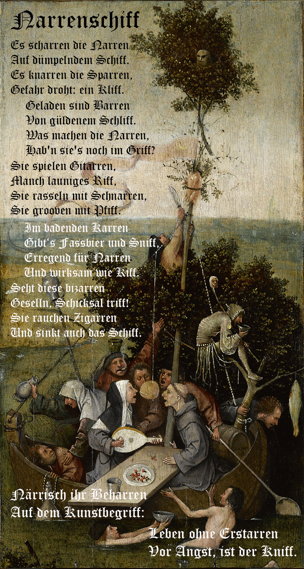 Narrenschiff von Bosch mit Gedicht