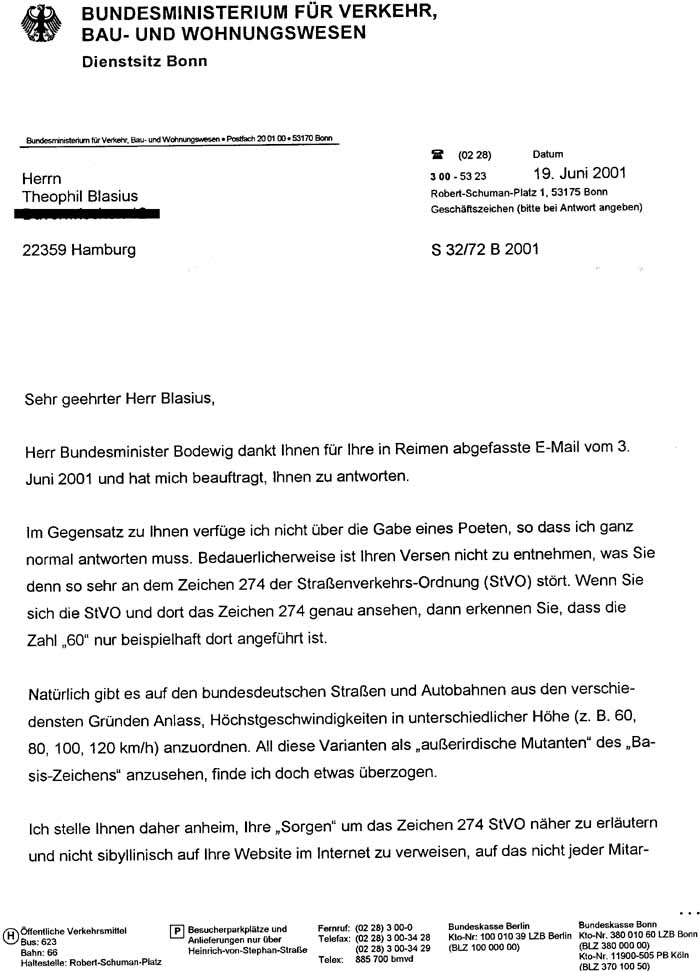 Brief von Verkehrsminister Bodewig, Seite 1